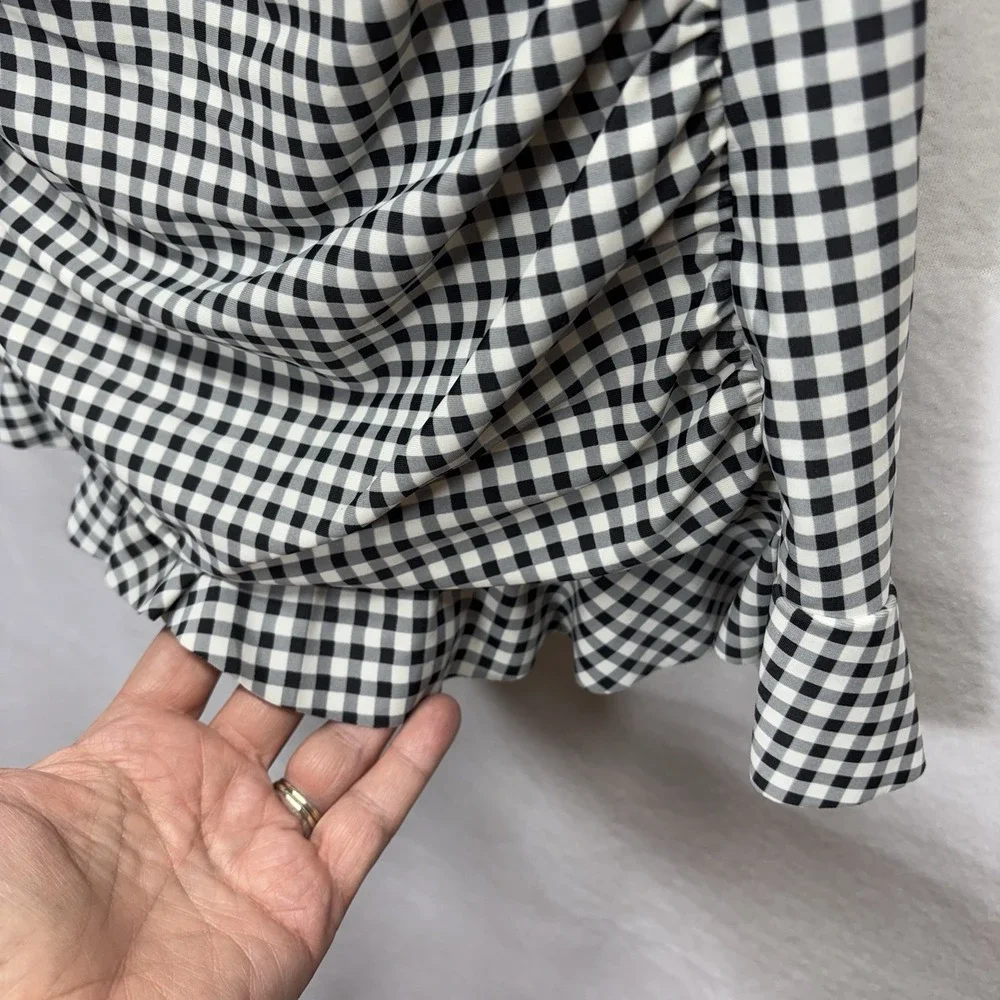 Allen B‎ Schwartz Women's One Piece Swimsuit Swim Dress Black White Gingham sz 6